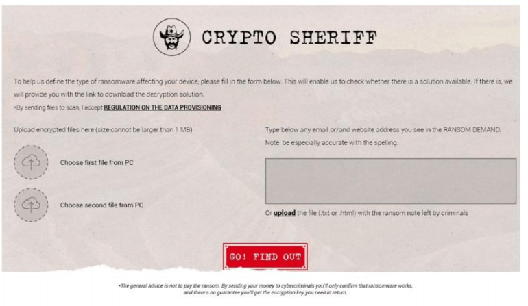 The front page of NoMoreRansom. org’s CryptoSheriff site includes an easy tool to discover what kind of ransomware may be affecting your PC.