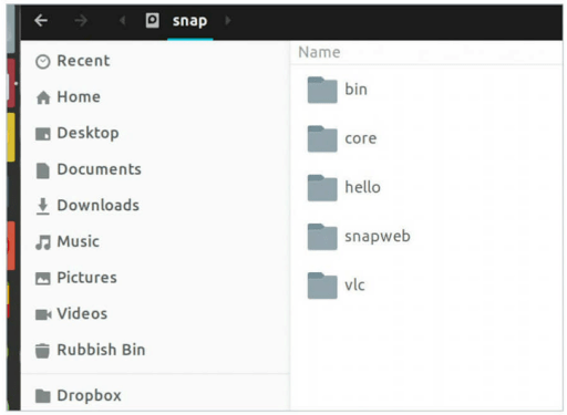 Right Installed snaps live in the /snap directory, which you can browse manually