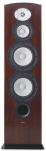 RIGHT: Two 8in ‘Deep Ceramic Composite’ bass units work out of a large reflex port, handing over to a 5.25in DCC midrange and 1 in beryllium dome tweeter with ‘acoustic lens’. Four glossy cabinet finishes are offered
