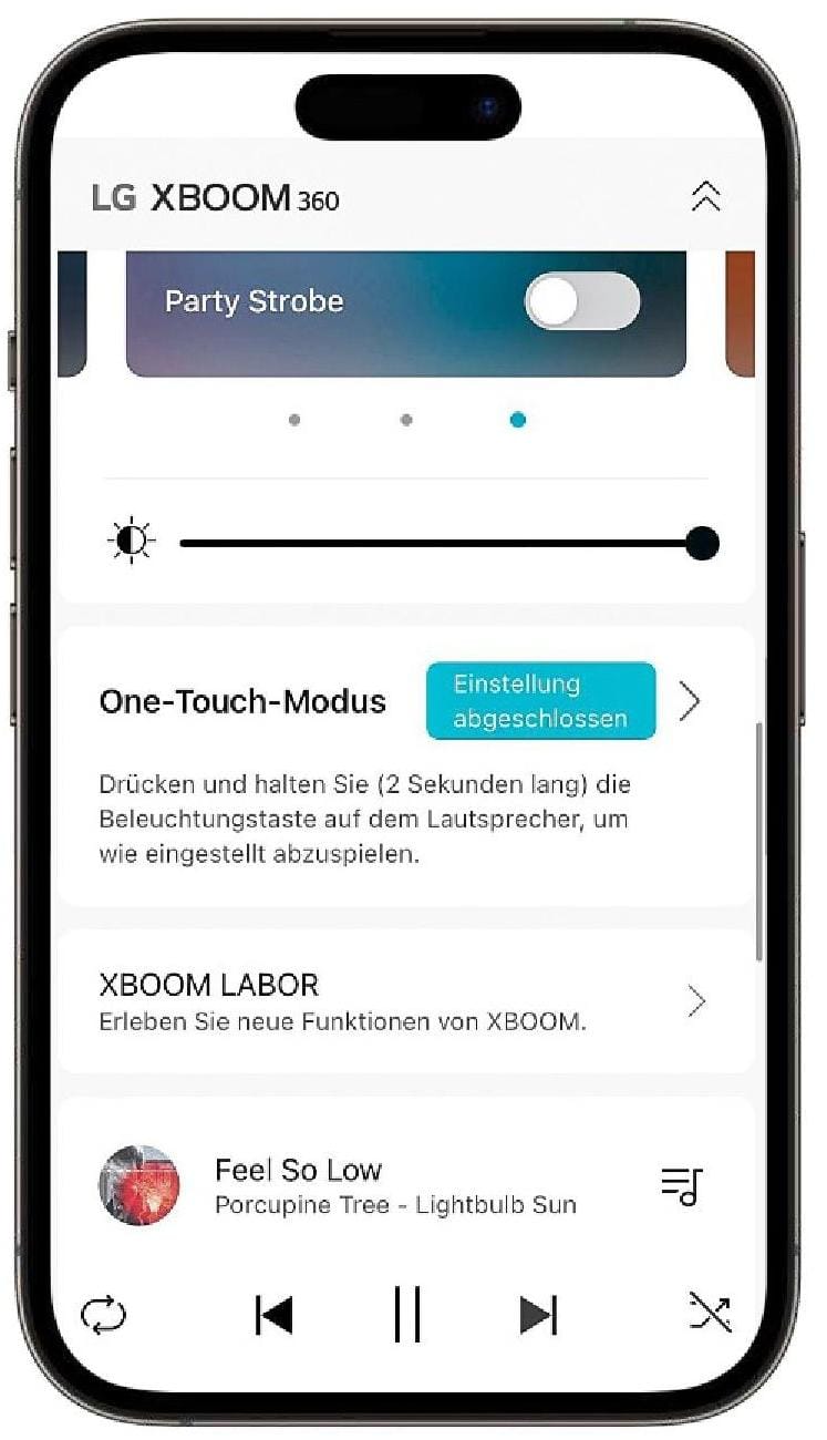 The XBoom app also provides presets or the option to play music directly.